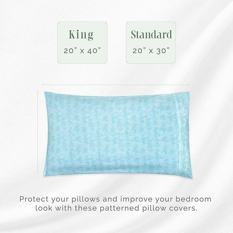Ultra Soft Floral Pillowcases Set of 2 - Microfiber, Standard/Queen, Wave Aqua