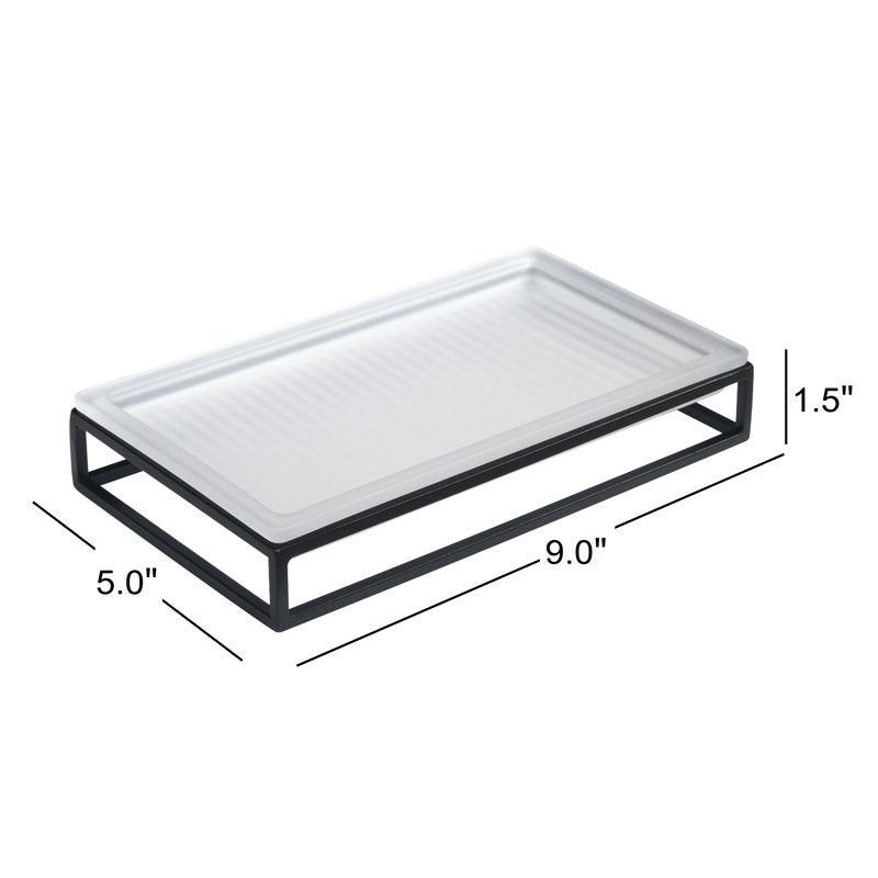 Ribbed Glass and Metal Vanity Tray - White & Black Accents, 3 Pack