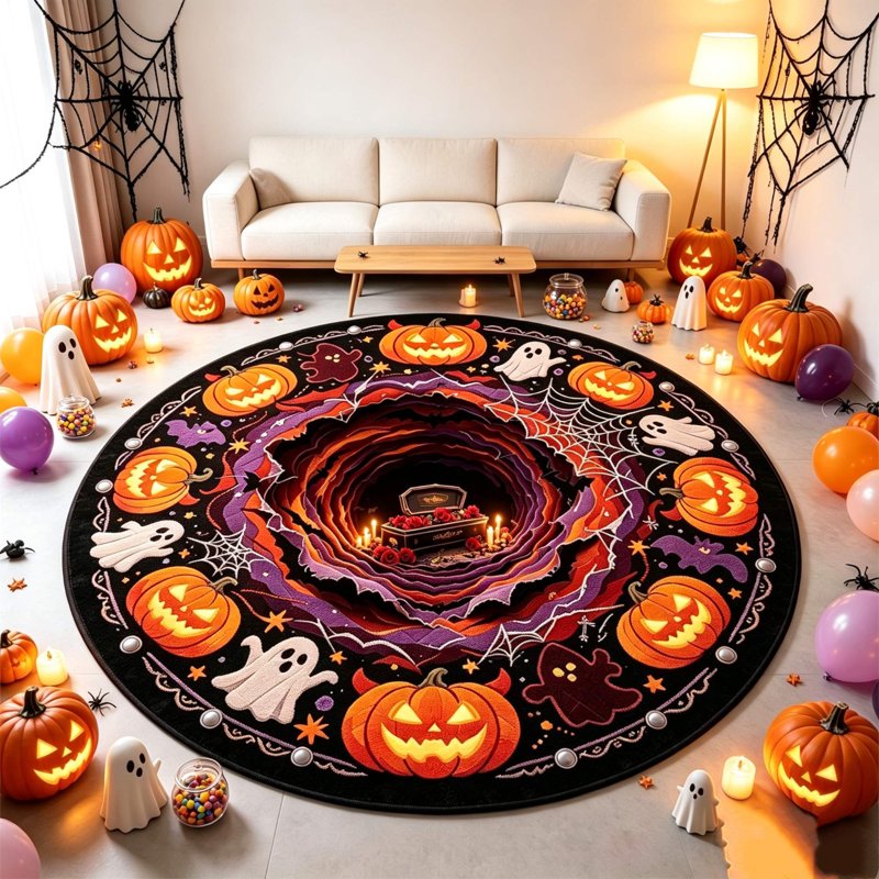 Halloween Round 3D Optical Skidproof Floor Mat - 23.62x23.62in, Easy Clean, Entryway Bathroom Living Room Decor - MPOISVA