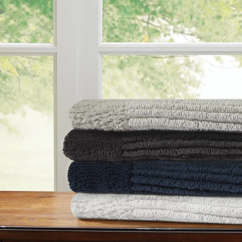 Reversible Silver Egyptian Cotton Bath Rug Set - 2 Pieces, 17x24 Inches