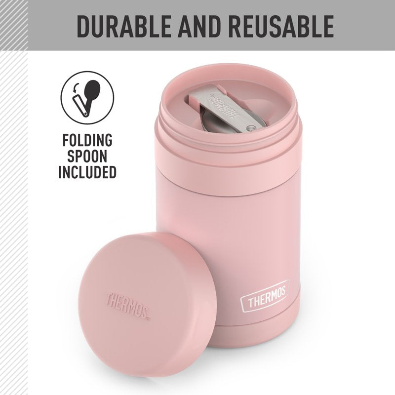 16oz Insulated Food Jar with Folding Spoon - Sunset Pink