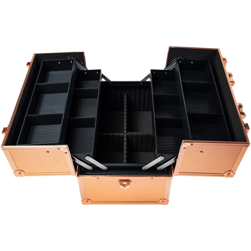 Professional Makeup Train Case with Trays, Mirror, and Shoulder Strap