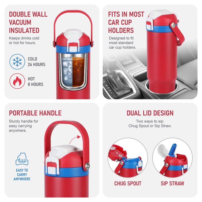 30 oz Stainless Steel Insulated Tumbler with Dual Lid - Red