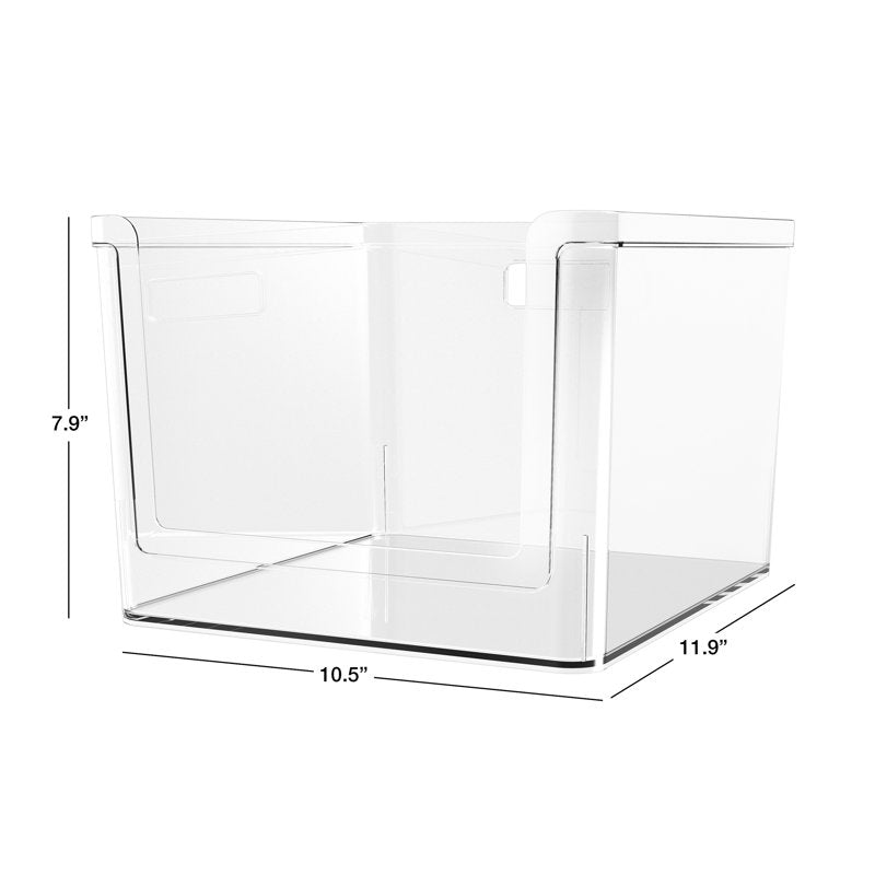 Large Clear Plastic Pantry Storage Bin with Handles - Deep Open-Front Organizer