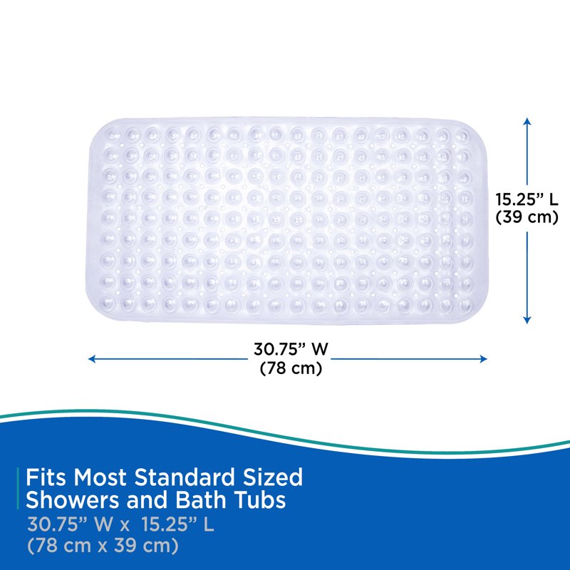 Clear Shower Floor Mat with Suction Cups and Drain Holes - Non-Slip Bath Mat, 30.75 x 15.25 Inches