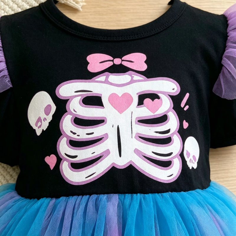 Baby Girls Ghost Skeleton Halloween Dress - Colorful Ruffle Tulle, 18-24 Months