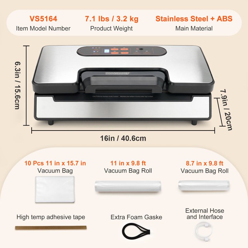 Vacuum Sealer Machine with Dual Pumps & Sealing Strips - 130W