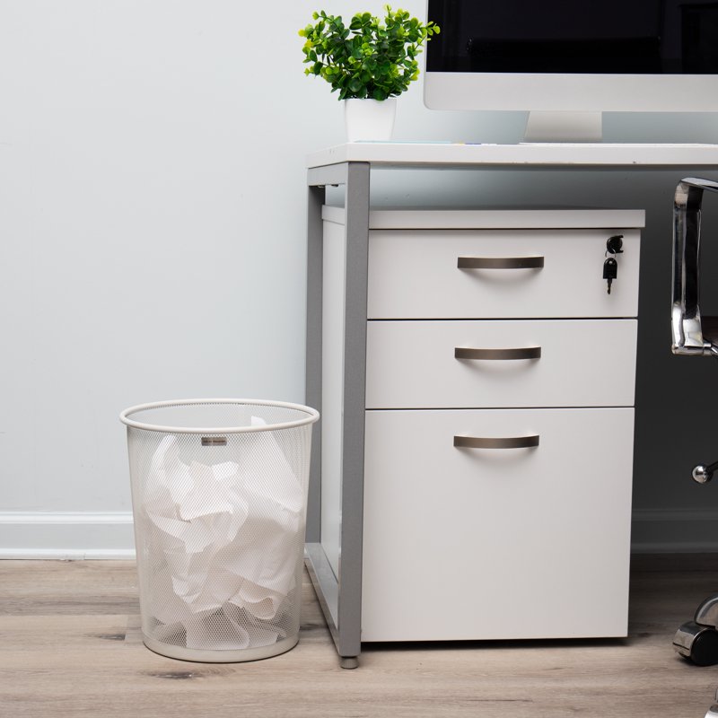Metal Mesh Trash Can Set - 16.65L, Round Waste Basket, White