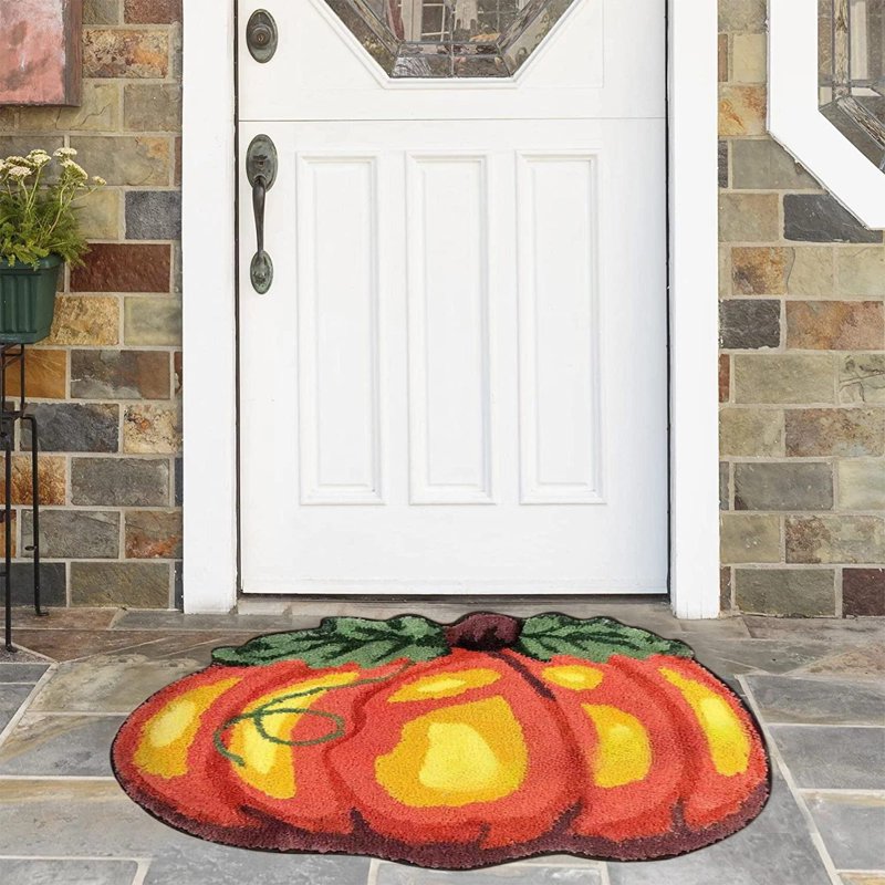 Pumpkin Shape Fall Bathroom Rug D - Non-Slip Orange Floor Mat 24x16 Inch