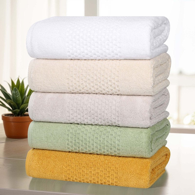 Green Cotton Waffle Textured Towel Set - 3 Piece Bathroom Linen - Superior Playa Zero Twist