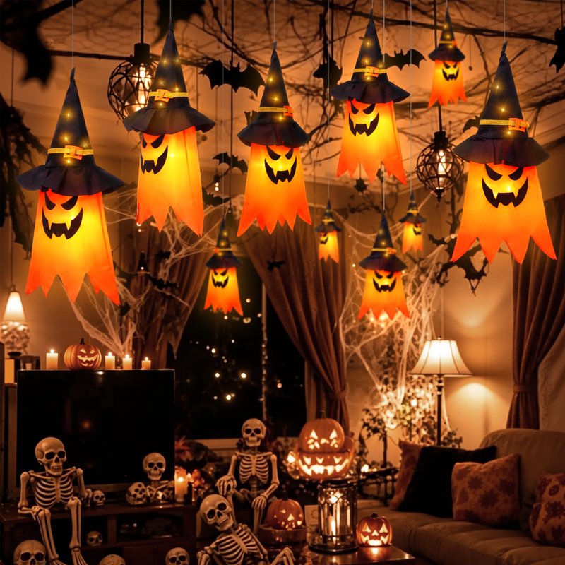 Halloween Ghost Decorations Indoor Outdoor with Witch Hat Lights - Orange, 5 Pack