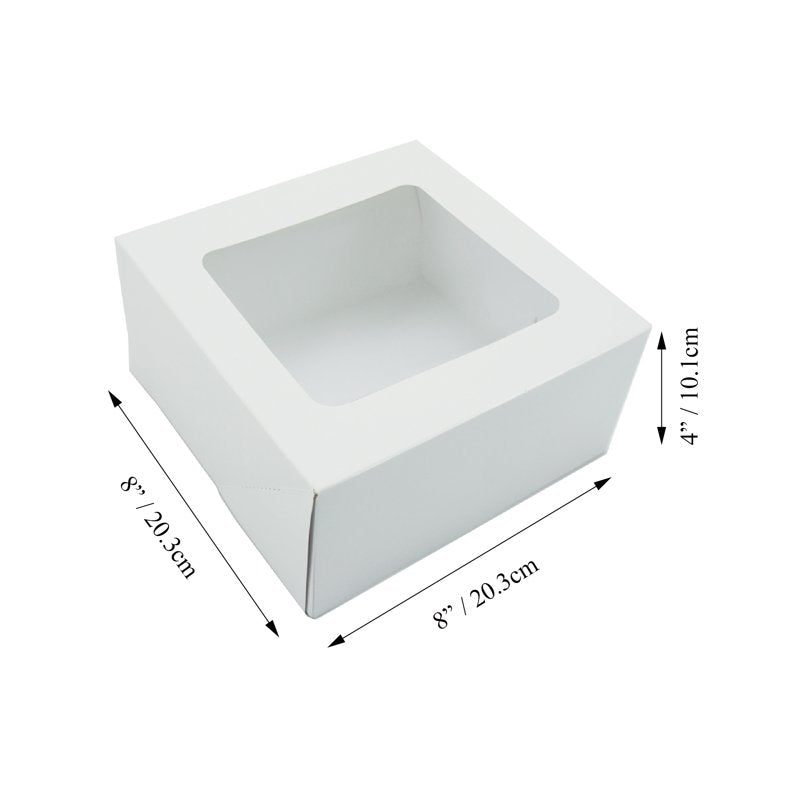 8" x 8" White Cake Boxes with Windows - 3 Count