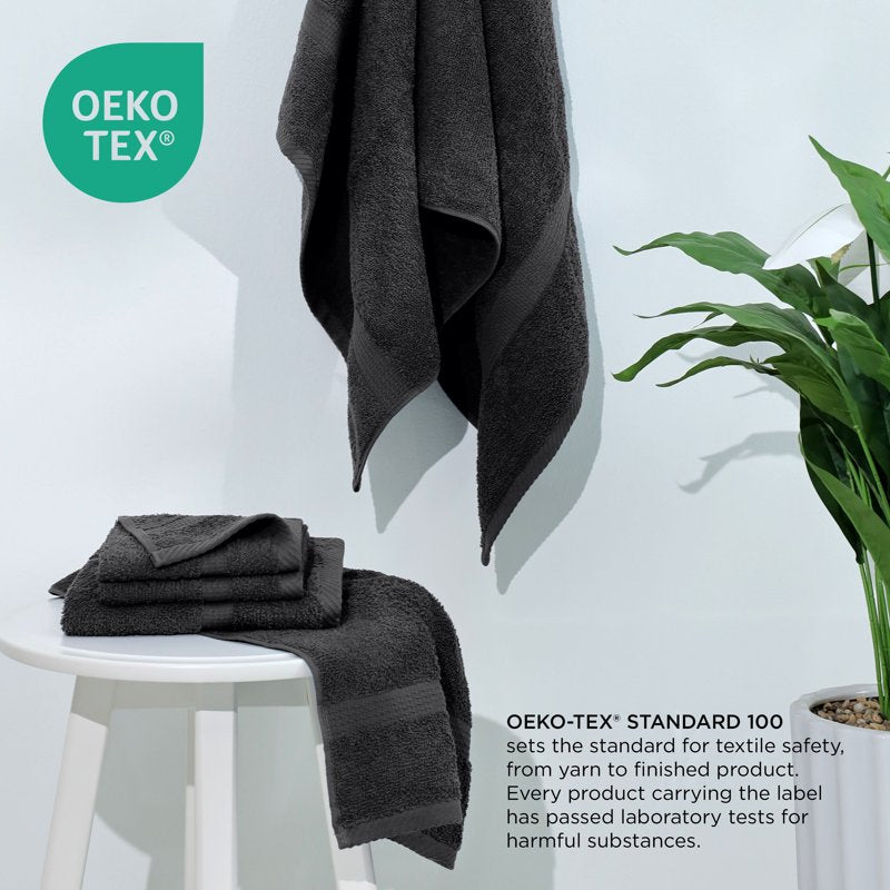 Utica 6-Piece Cotton Towel Set - Midnight Black, Soft & Absorbent
