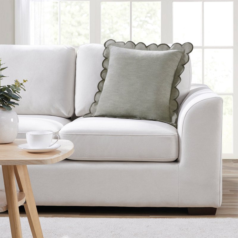 Sage Green 19x19 Inch Scallop Edge Cotton-Rich Decorative Pillow - Home Decor Collection