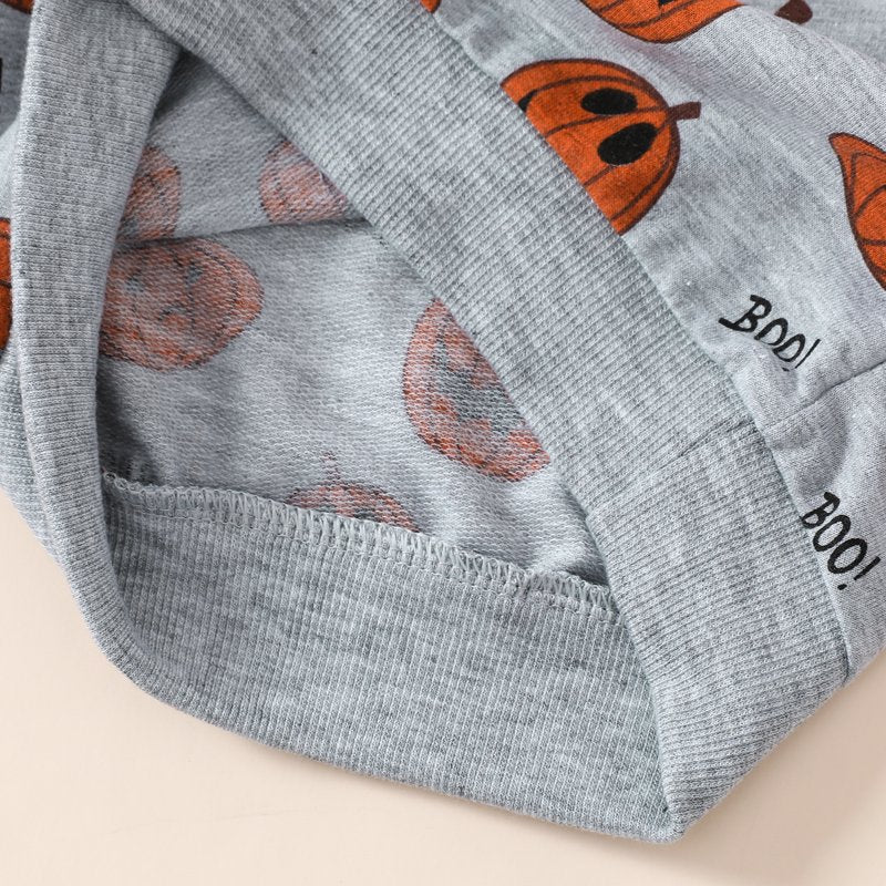 Gray Baby Halloween Clothes Set - Pumpkin Sweatshirt & Pants for 4-5T