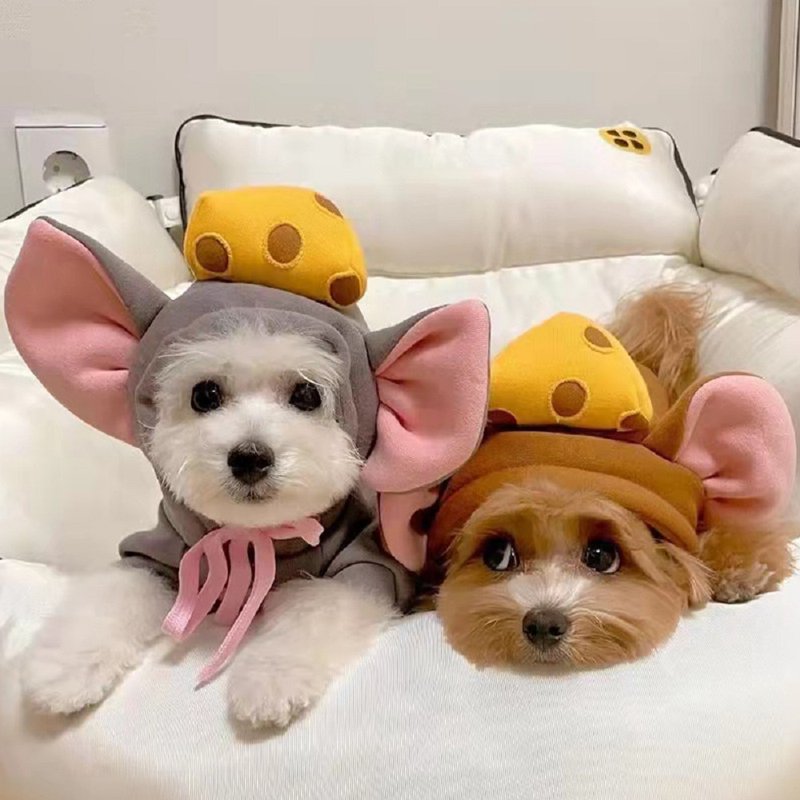 Pet Dog Hoodie Winter Big Ear Mouse Costume Gray XXS - Small Breed Pet Apparel