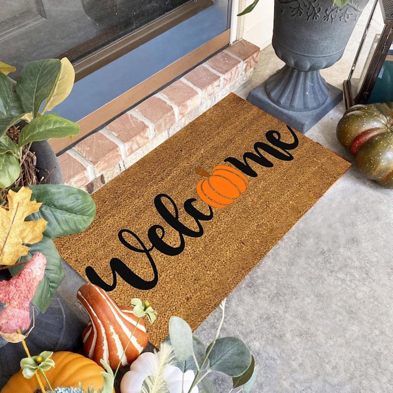 Halloween Pumpkin Area Rug - Black & Yellow Non-Slip Floor Mat, 19.67x31.49 Inch - Variation M