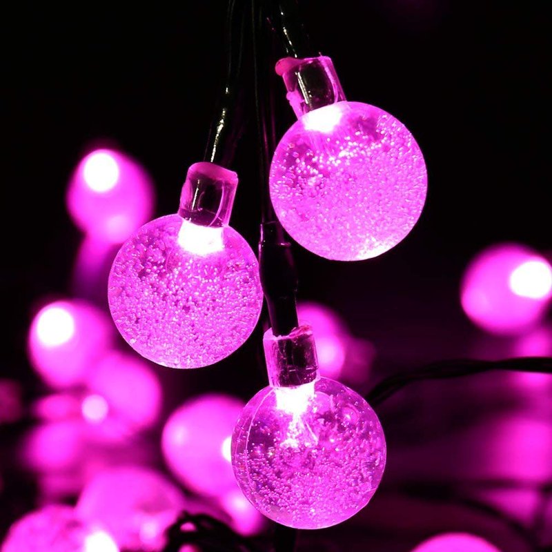12M Pink Solar Crystal Ball String Lights Waterproof 8 Mode Globe Fairy Lights