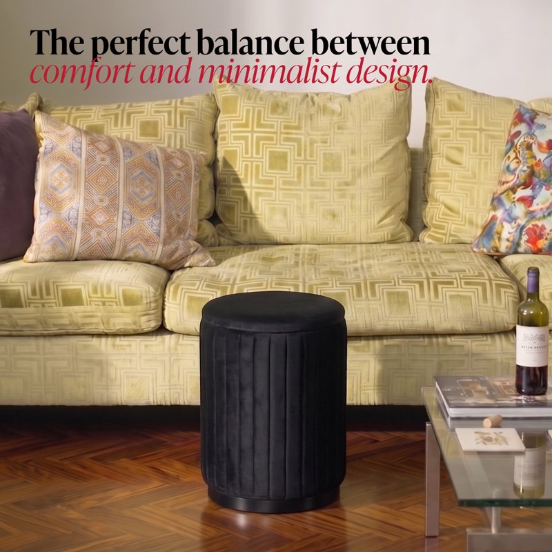 Makeup Vanity Stool with Storage - Black Velvet Ottoman