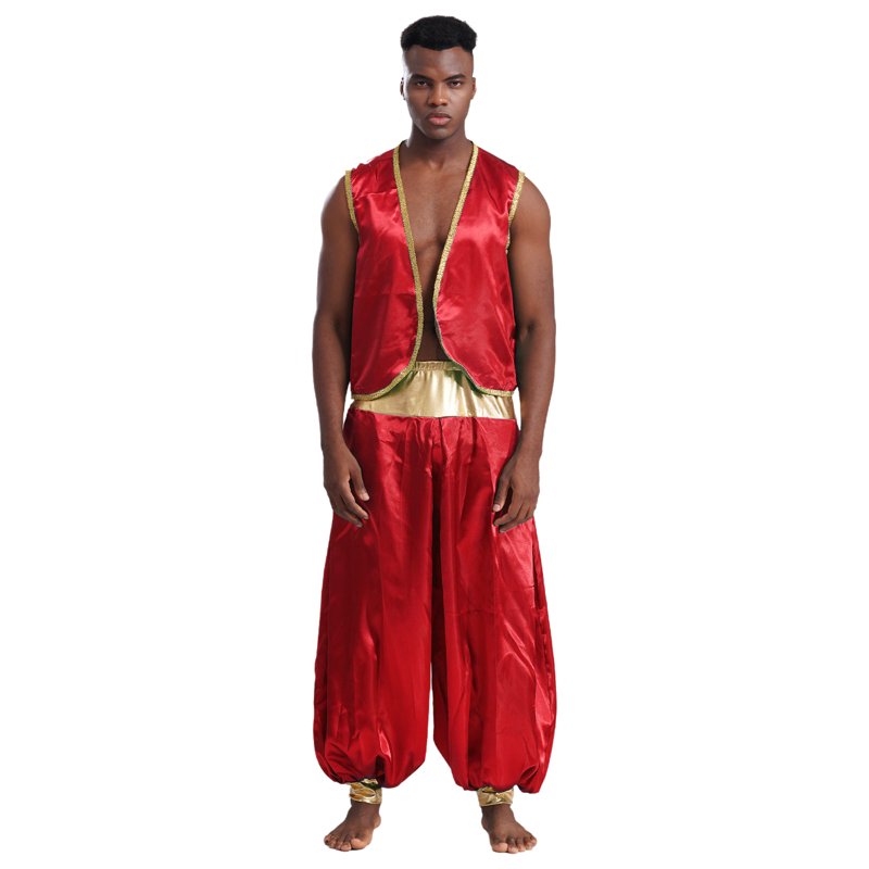 Men's Arabian Prince Costume Set - Burgundy Vest & Pants, Size M