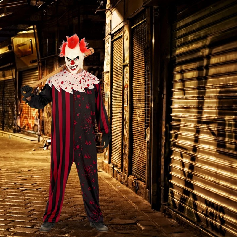Mens Scary Clown Costume Standard Adult Halloween Fancy Dress - Red & Black