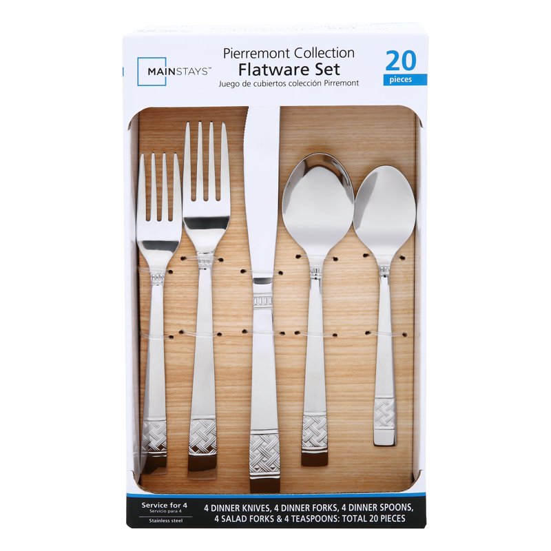 20 Piece Polished Stainless Steel Flatware Set - 6 Pack