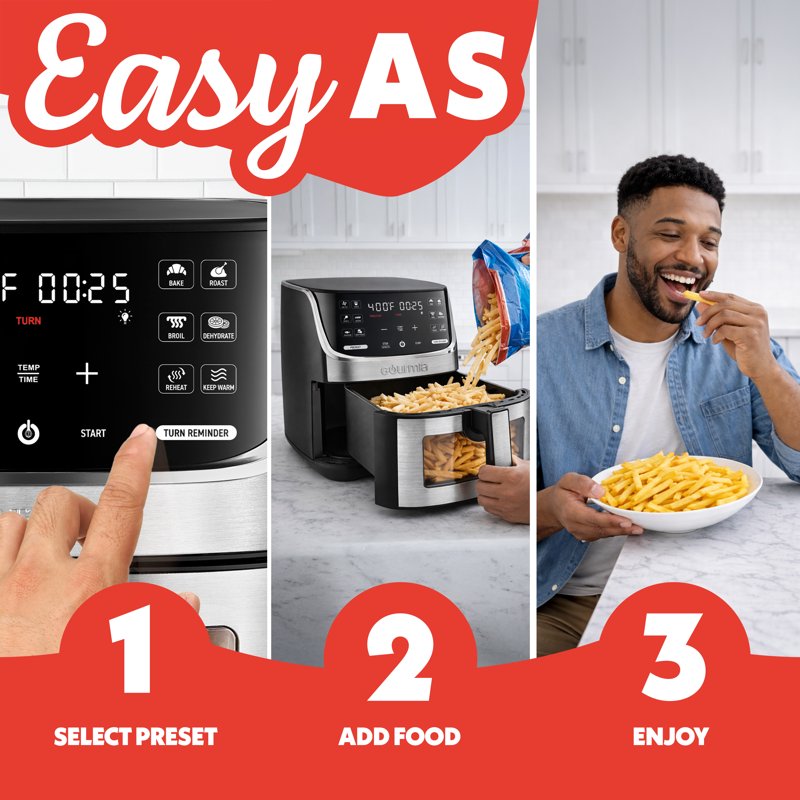 7 QT Digital Air Fryer with Easy View Window - Black/Silver