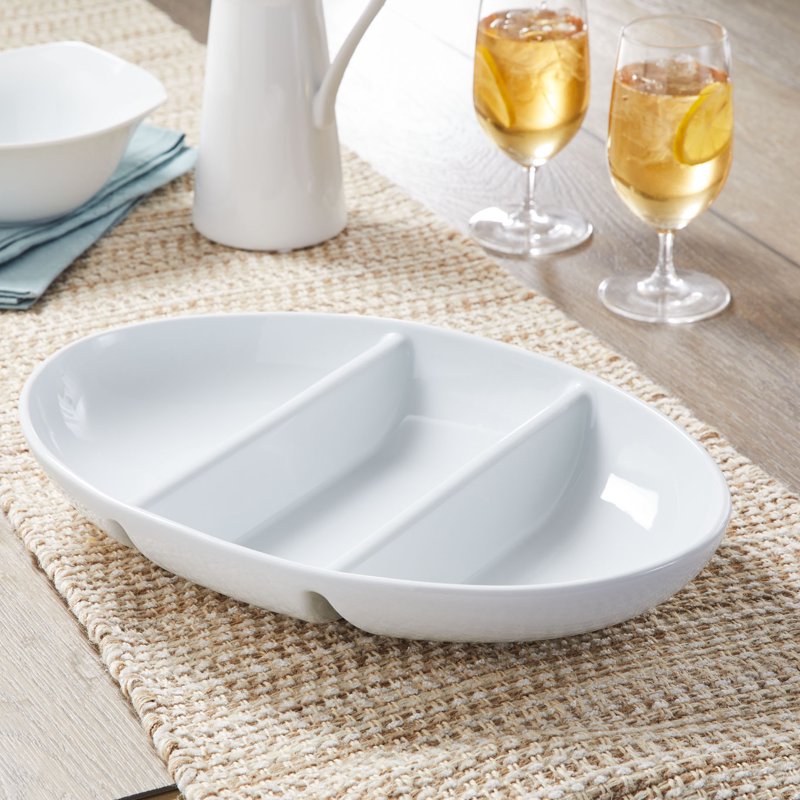Oval Divided Bowl - Three-Compartment Ceramic Serving Dish