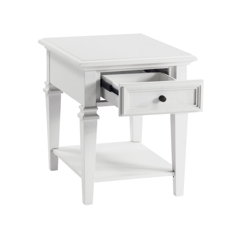 Modern Farmhouse End Table - Soft White with Drawer & Shelf
