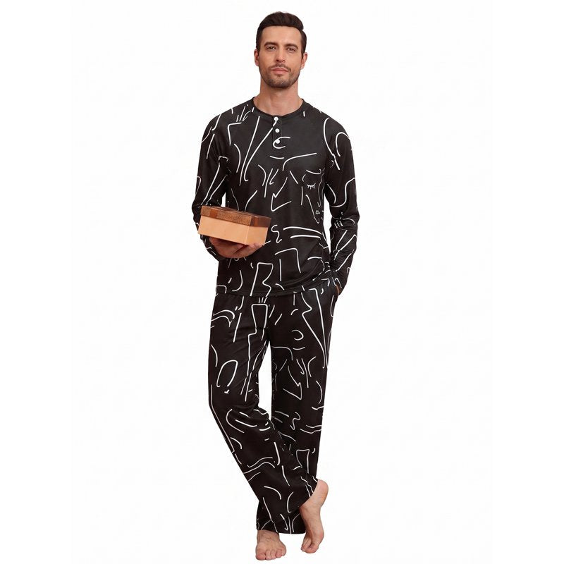 Couple Pajama Sets for Men Women 18-BK White Graffiti Sleepwear with Pockets - 2XL