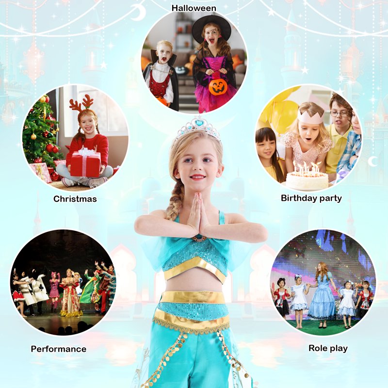 Girls Princess Costume Dress with Accessories 120cm - Blue, Green Variation of A055