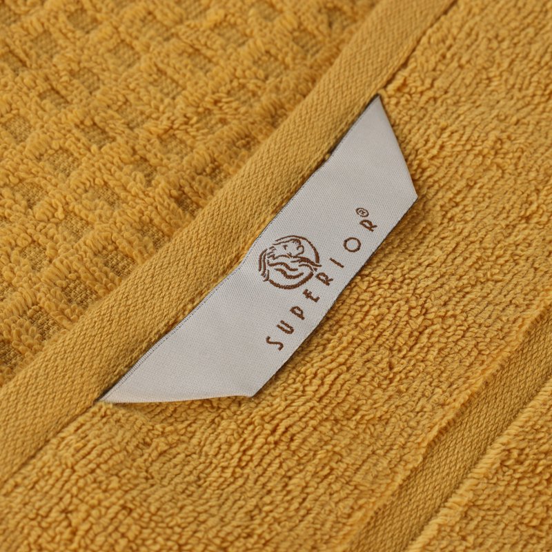 Yellow Gold Cotton Towel Set - 8 Piece Ultra Soft Quick Dry Towels with Waffle Border