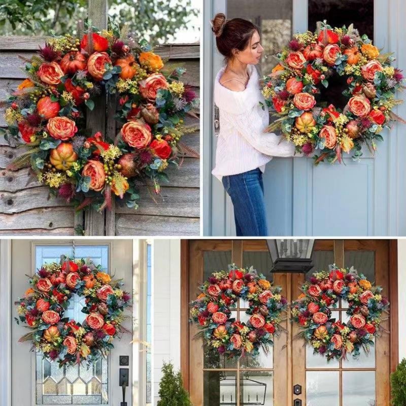 Halloween Wreaths for Front Door - Artificial Harvest Fall Decor, Indoor Outdoor, Variation H-9