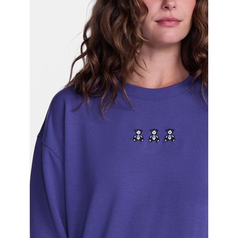 Women's Halloween Fall French Terry Knit Lounge Top with Embroidery - Blue S