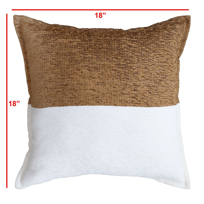 Decorative Square Throw Pillow 18x18 Brown Two-Tone Polyester Cotton