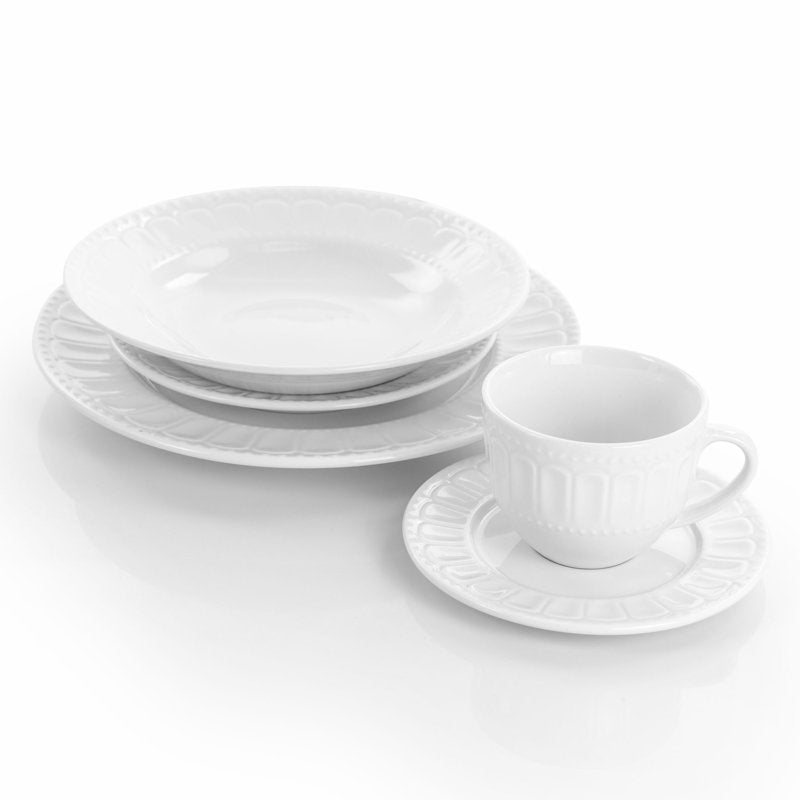 20 Piece White Porcelain Dinnerware Set - Elegant Design