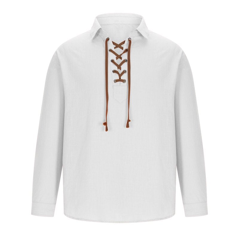 Men's Vintage Linen Renaissance Pirate Shirt XL White Tunic Top - Medieval Style
