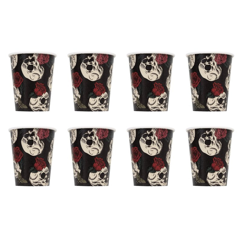 Halloween Skulls and Roses Disposable Paper Cups - 9 oz, Multicolor, 8 Pack