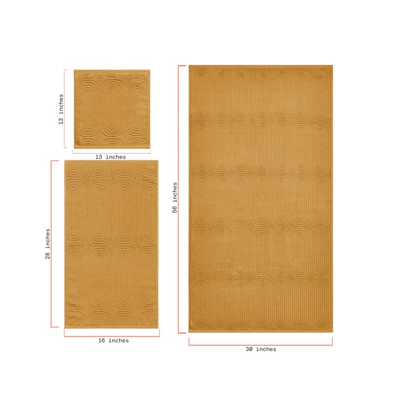 Textured Hand Towel - 100% Cotton, Amber Yellow, 28x16 Inches - Bathroom Decor