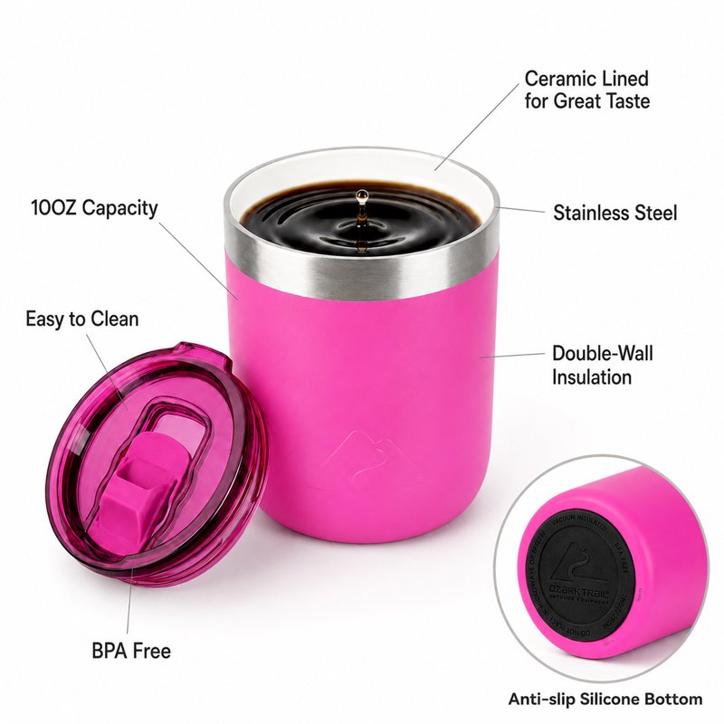 10oz Ceramic Lined Stainless Steel Lowball Tumbler - Pink