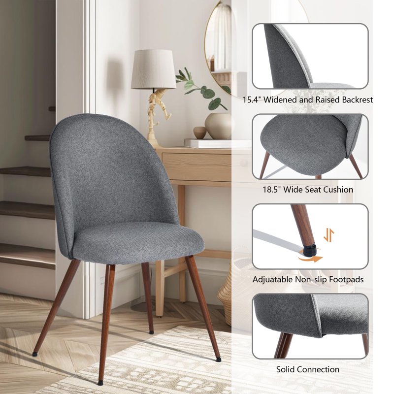 Upholstered Dining Chair Set of 2 for Small Spaces - Gray