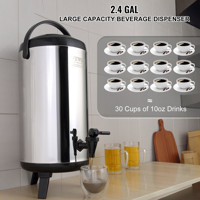 Insulated Beverage Dispenser 4.5 Gallon Stainless Steel for Hot & Cold Drinks