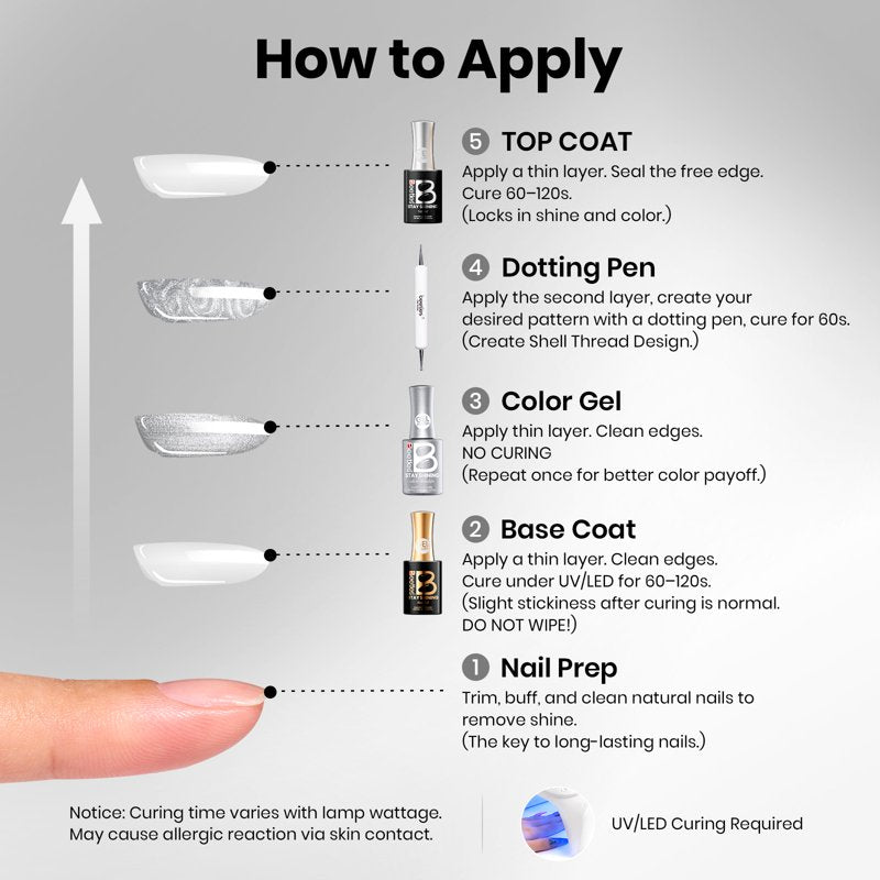 Metallic Silver Gel Nail Polish - Long-Lasting Chip-Resistant UV LED Formula