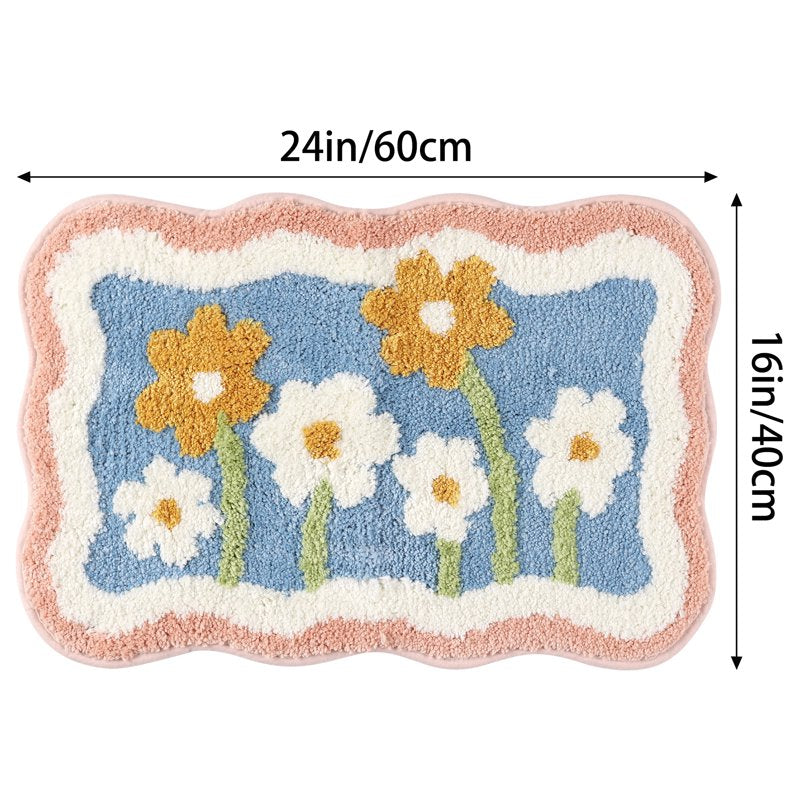 Bathroom Rugs Plush Fluffy Non-Slip Print Quick Dry 16x24 Inches - Flower-2