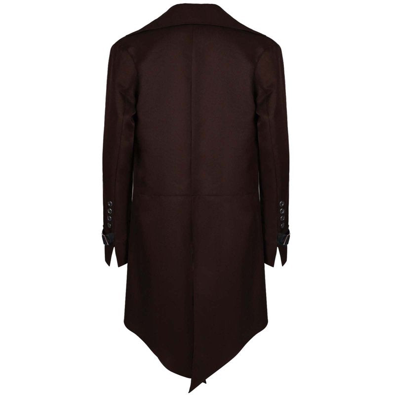 Men's Gothic Victorian Long Coat Halloween Steampunk Costume Z-Brown XXXL
