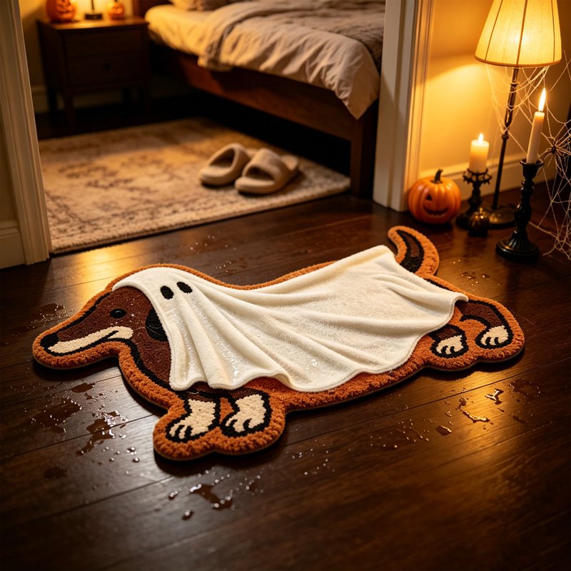 Halloween Dachshund Ghost Doormat - Soft Faux Non Slip Entryway Rug