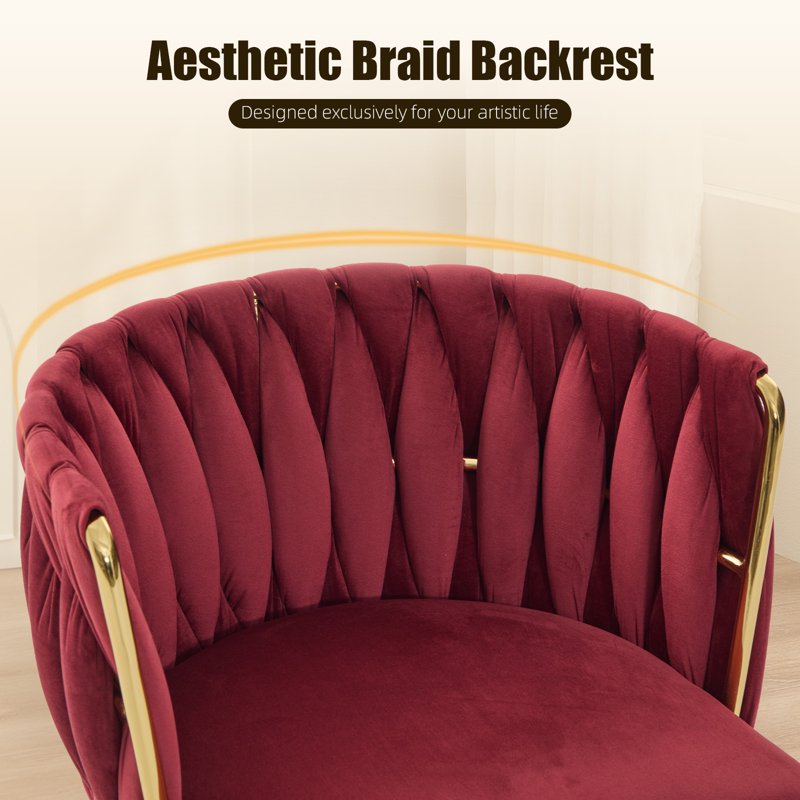 Velvet Dining Chairs Set of 6 with Metal Legs - Wine Red