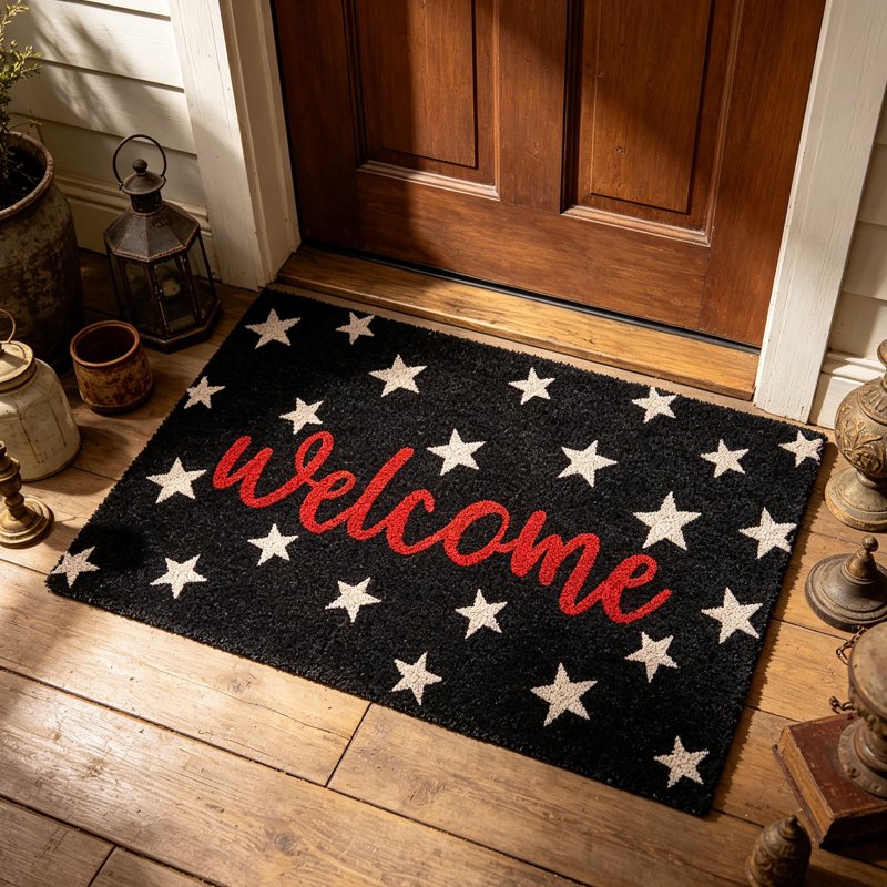 Patriotic Door Mat 4th of July Star Welcome Non Slip Floor Mat - 20x30in BK Wel