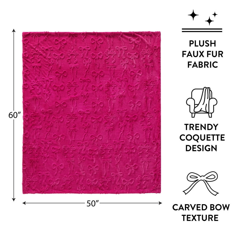 Faux Fur Throw Blanket with Carved Bow Texture - 50x60 Inches