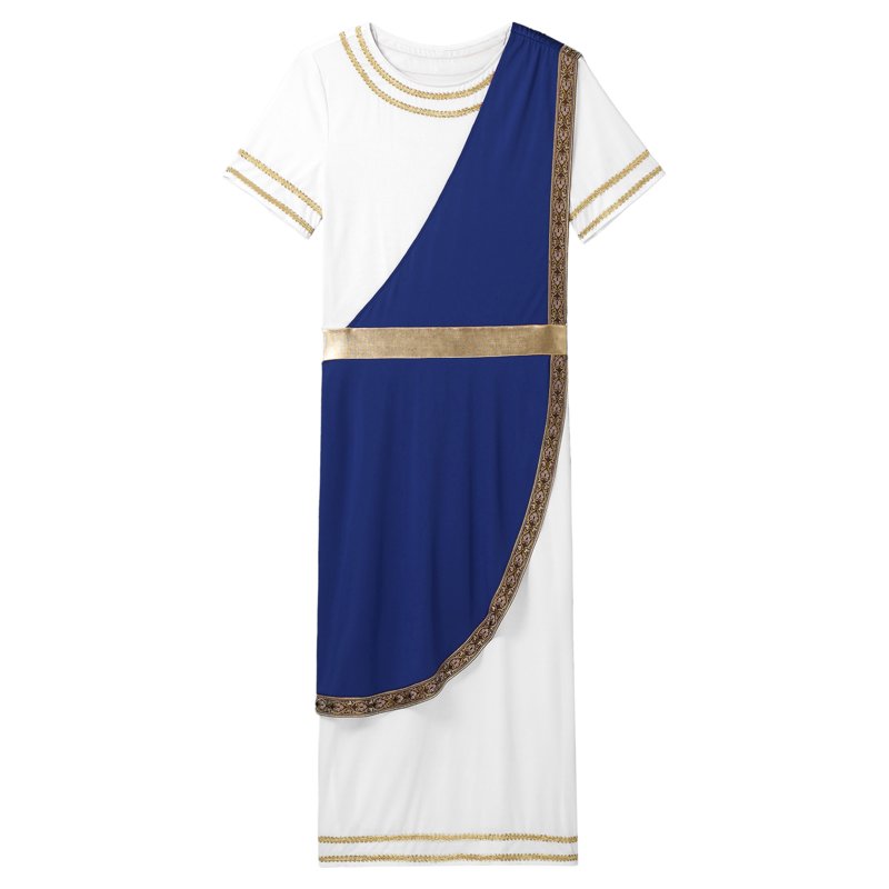 Mens Greek Toga Costume Short Sleeve Tunic with Belt - Blue XXL